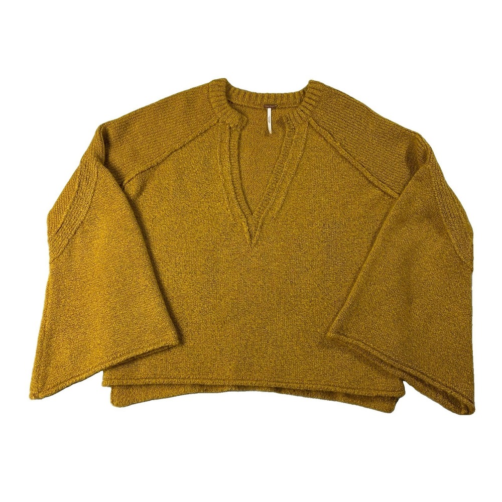 Free People Lovely Lines Pullover Bell Sleeve Sweater Yellow Women's S Boho Chic - Picture 2 of 8